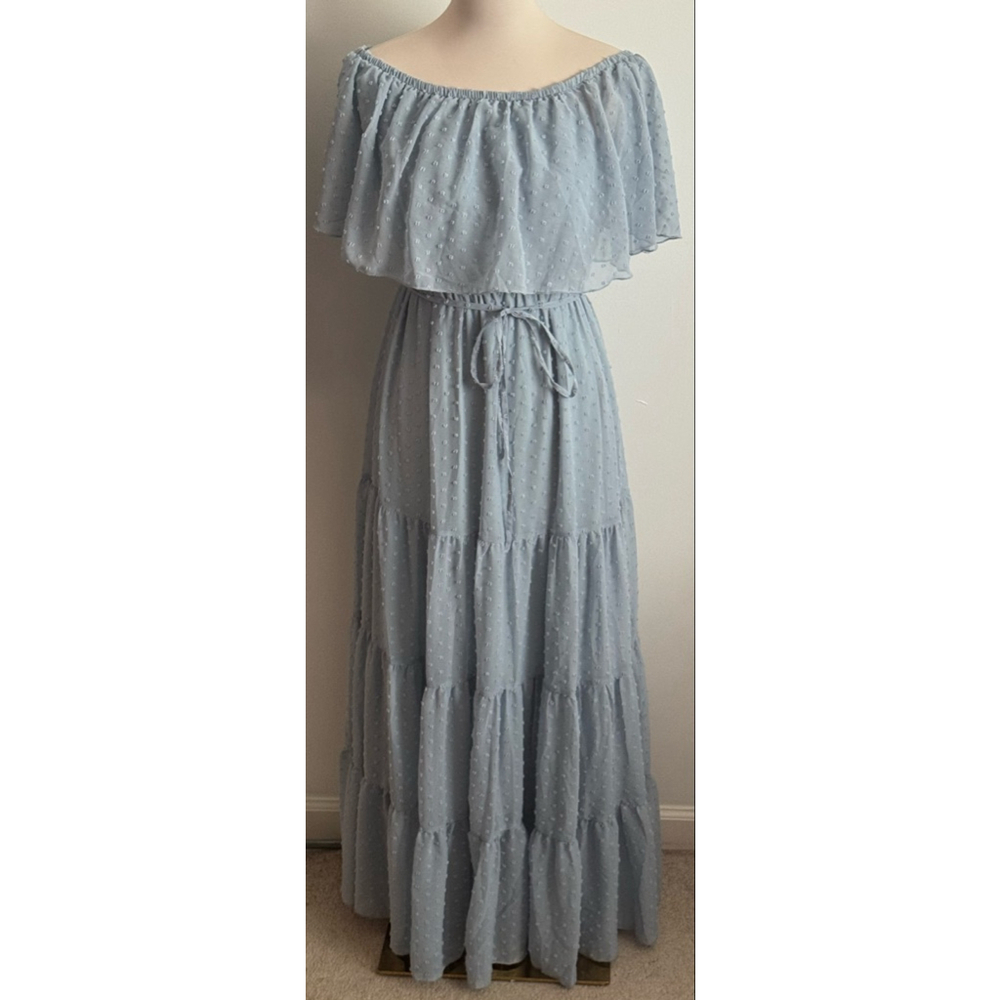Women's Unbranded Light Blue Off-Shoulder Tiered Maxi Dress Size L